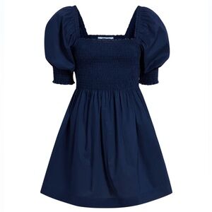 Hill House Home The Athena Nap Dress Navy Cotton Puff Sleeve Mini Dress